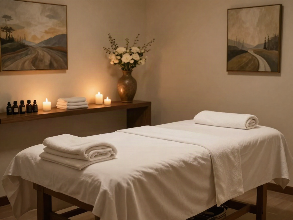 Enjoy an intimate עיסוי אירוטי בראשון לציון in a serene massage room with soft lighting and calming decor.